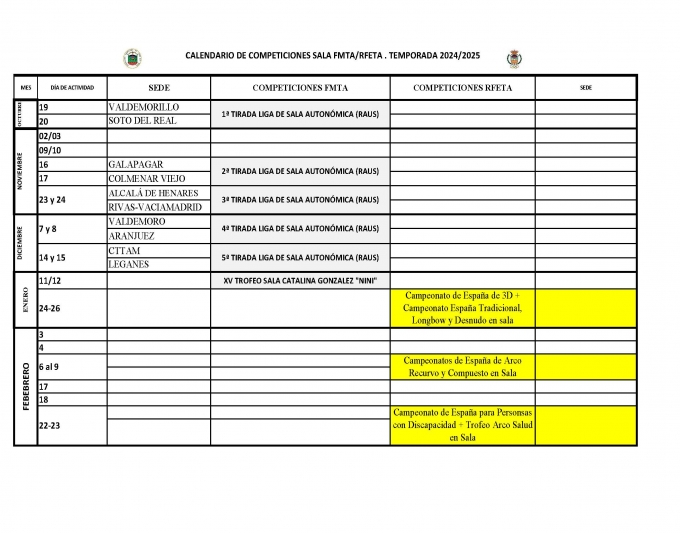 CALENDARIO DE LA TEMPORADA DE SALA 2024-2025 Y CIRCULAR DEL CAMPEONATO DE MADRID DE SALA